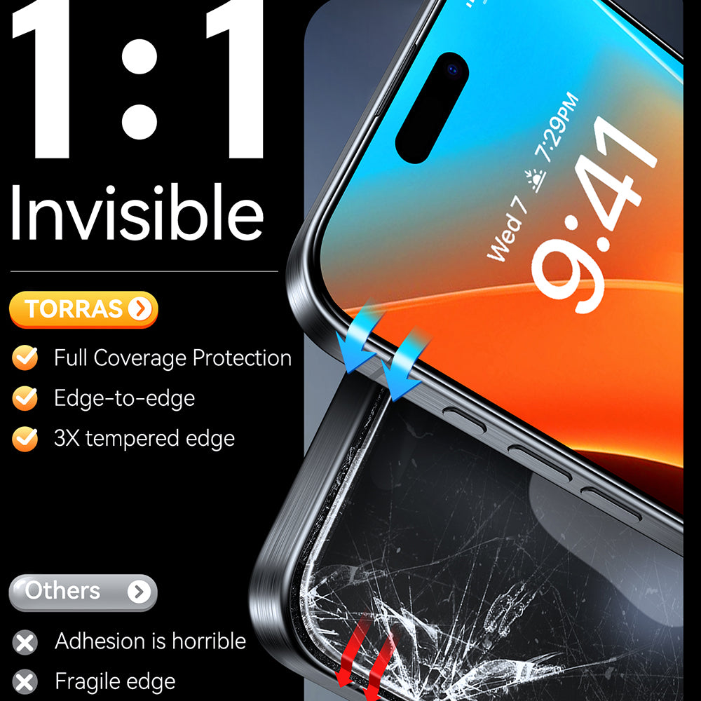 Torras GlassGo Install Master skjermbeskyttelsesfilm for Apple iPhone 16 Pro Max, Herdet glass, Full lim, Svart