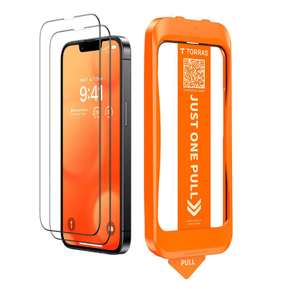 Torras GlassGo Install Master skjermbeskyttelsesfilm for Apple iPhone 17e / 16e / 14 / 13 Pro, Herdet glass, Full lim, Sett med 2 stk