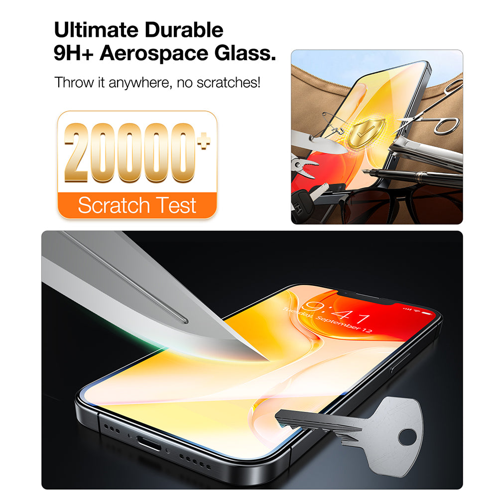 Torras GlassGo Install Master skjermbeskyttelsesfilm for Apple iPhone 17e / 16e / 14 / 13 Pro, Herdet glass, Full lim, Sett med 2 stk