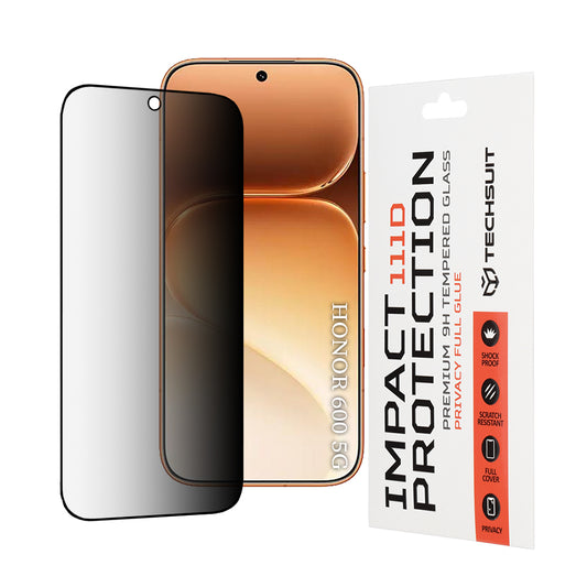 Privacy Techsuit beskyttelsesfilm for Honor 600 Pro / 600, Herdet glass, Full lim, 111D