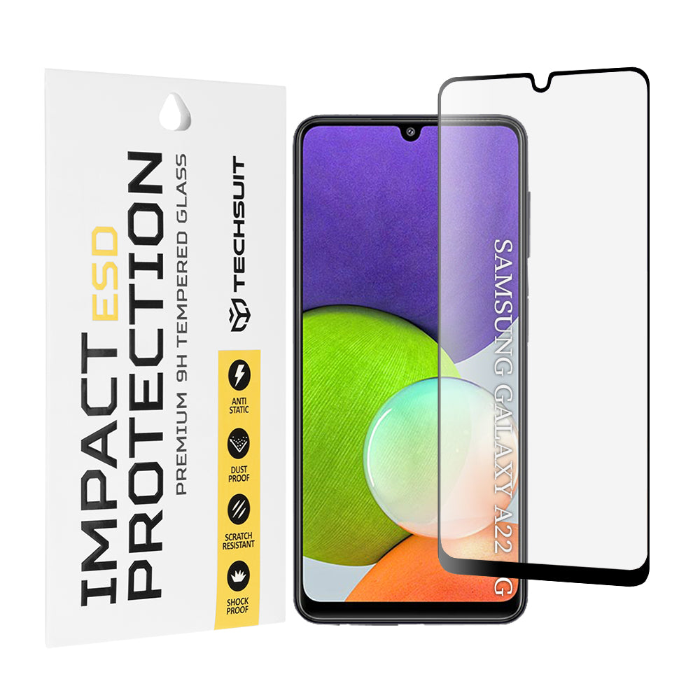 Techsuit skjermbeskytter for Samsung Galaxy A22 A225, Herdet glass, Svart