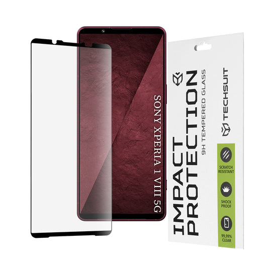 Techsuit skjermbeskyttelsesfilm for Sony Xperia 1 VIII, Herdet glass, 111D, Svart