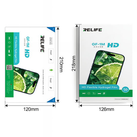 Hydrogel / TPU Folie Relife GF-1M for UV Vacuum Laminating Machine Sunshine C3 Mix Ultra, 120mm x 210mm, Sett med 50 stk