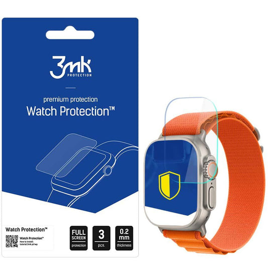 3MK FlexibleGlass Beskyttelsesfilm for Apple Watch Ultra / Ultra 2 Series, Sett med 3 stk, Fleksibelt Glass