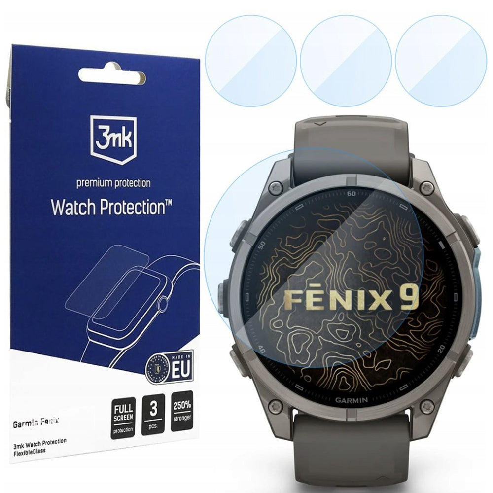 3MK FlexibleGlass Beskyttelsesfilm for Garmin Fenix 9 47mm, Sett med 3 stk, Fleksibelt Glass
