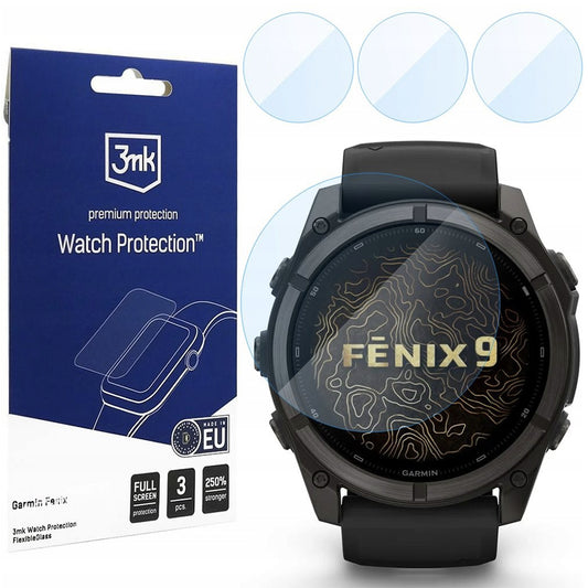 3MK FlexibleGlass Beskyttelsesfilm for Garmin Fenix 9 51mm, Sett med 3 stk, Fleksibelt Glass