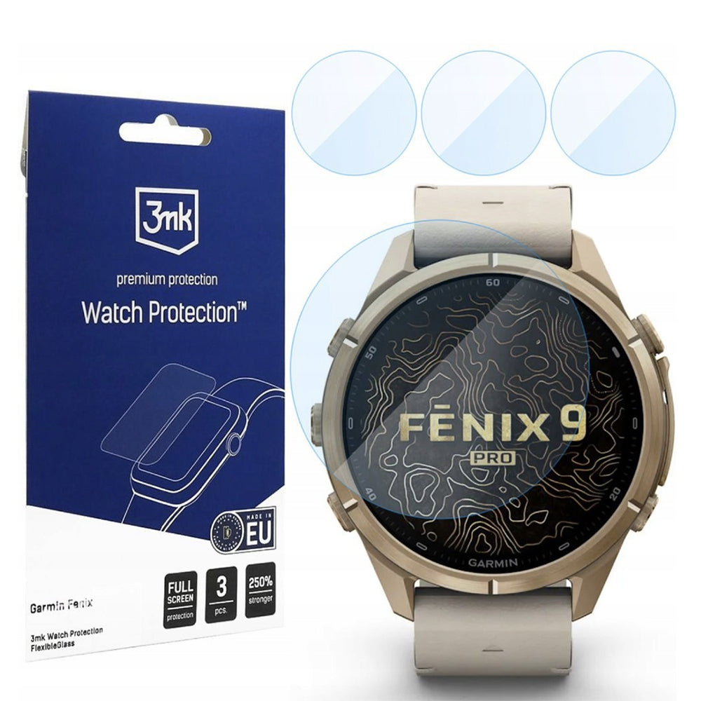 3MK FlexibleGlass Beskyttelsesfilm for Garmin Fenix 9 Pro 43mm, Sett med 3 stk, Fleksibelt Glass