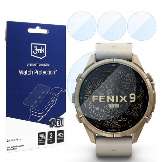 3MK FlexibleGlass Beskyttelsesfilm for Garmin Fenix 9 Pro 43mm, Sett med 3 stk, Fleksibelt Glass