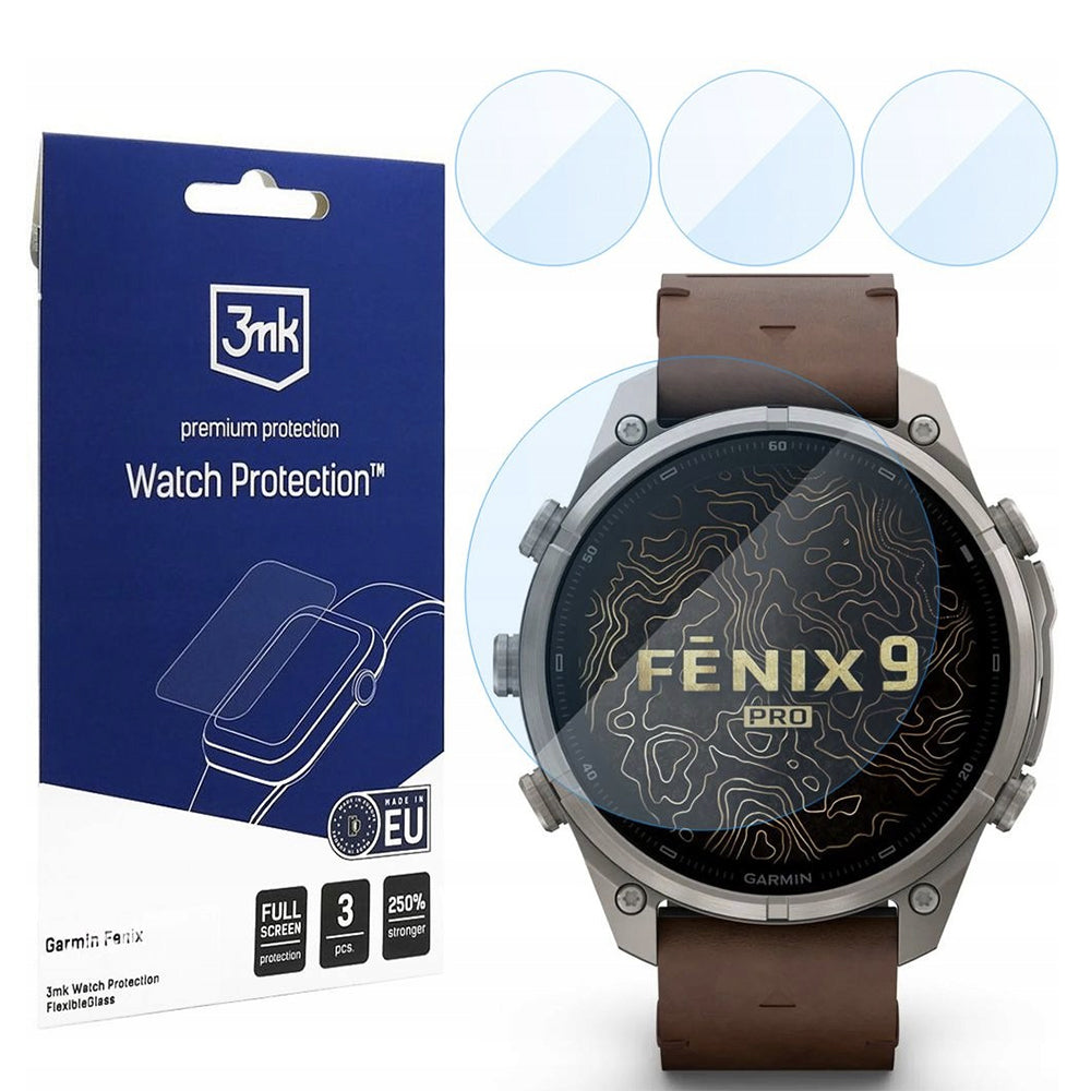 3MK FlexibleGlass-beskyttelsesfilm for Garmin Fenix 9 Pro 47 mm, fleksibelt glass, sett med 3 stk.