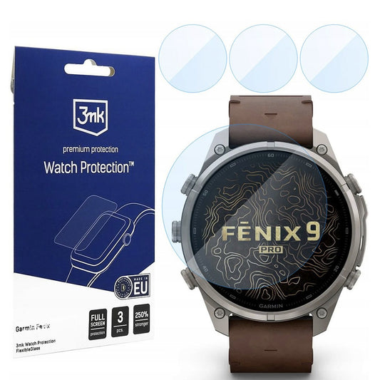 3MK FlexibleGlass-beskyttelsesfilm for Garmin Fenix 9 Pro 47 mm, fleksibelt glass, sett med 3 stk.