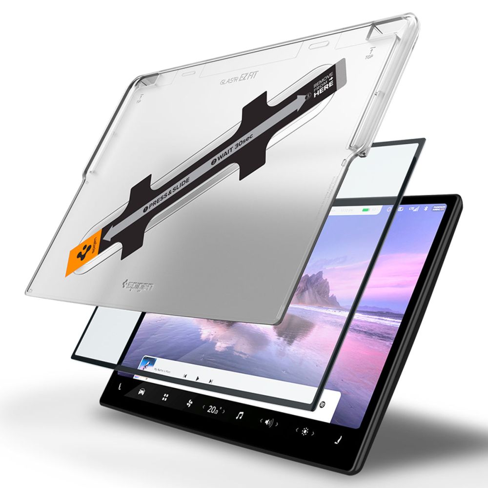 Spigen GlastR EZ FIT beskyttelsesfilm for Tesla X / S navigasjon (2022 - 2021), Herdet glass, Svart AGL04688
