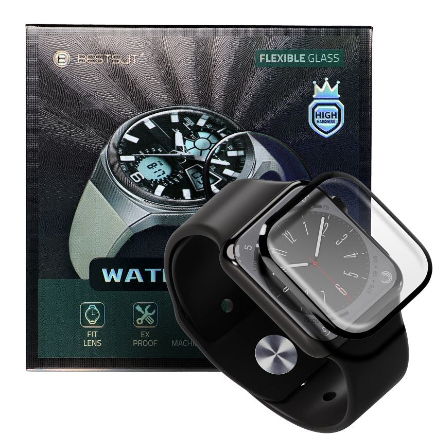 Bestsuit beskyttelsesfilm for Apple Watch SE 44mm-serien, fleksibelt glass, svart 