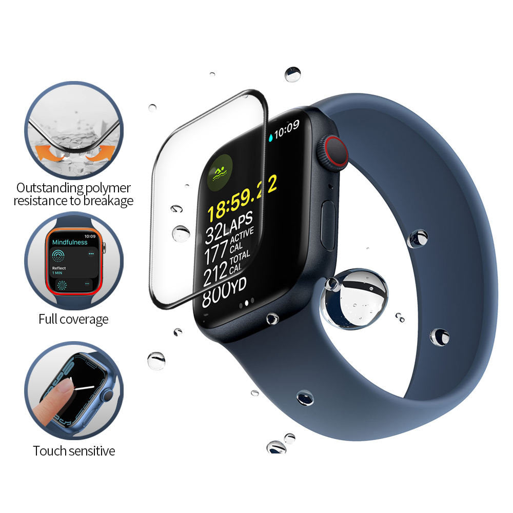 Blueo High Molecule Beskyttelsesfilm for Apple Watch 44mm Series, Herdet Glass, Svart