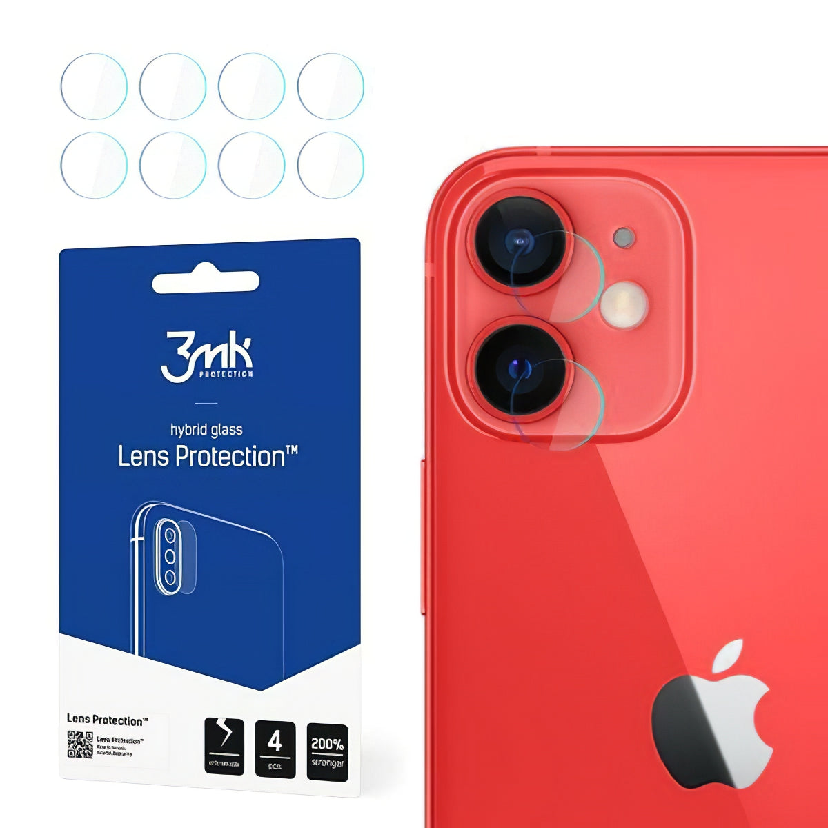 Bakre kameralinsebeskyttelse 3MK Protection for Apple iPhone 12, fleksibelt glass, sett med 4 stk, gjennomsiktig