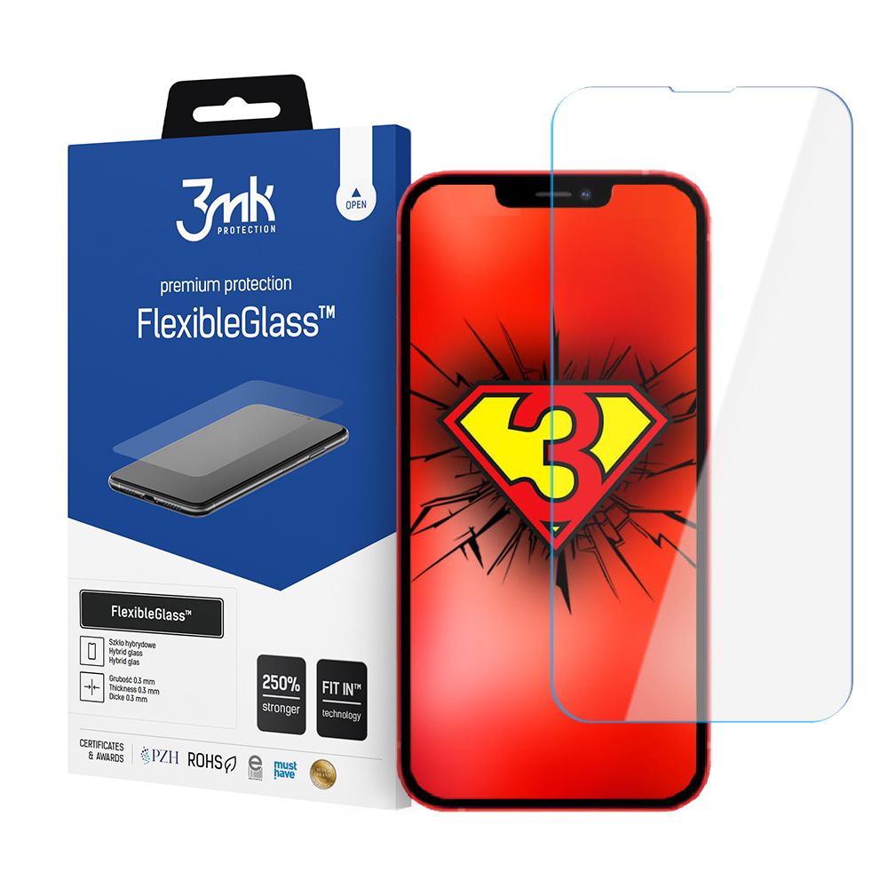Skjermbeskyttelsesfilm 3MK FlexibleGlass for Apple iPhone 17e / 16e / 14 / 13 Pro, Fleksibelt glass, Full lim