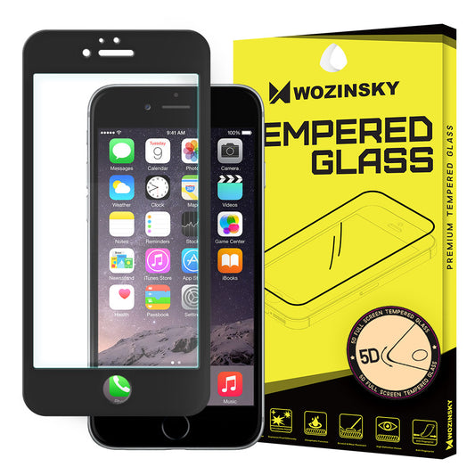WZK skjermbeskyttelsesfilm for Apple iPhone SE (2022) / SE (2020) / 8, Herdet glass, Full lim, 5D, Svart