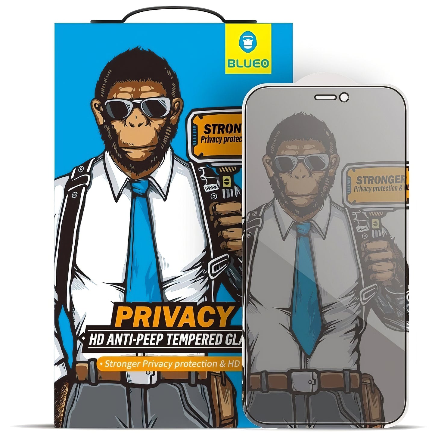 Beskyttelsesfolie Privacy Blueo for Apple iPhone 17e / 16e / 14 / 13 Pro, Herdet glass, Full lim, 5D