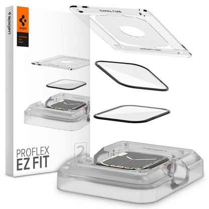 Spigen ProFlex EZ FIT beskyttelsesfilm for Apple Watch 9 / 8 / 7 45mm Series, Sett med 2 stykker, Fleksibelt glass, Svart AFL04051