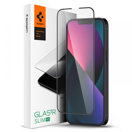 Skjermbeskytter Spigen GlastR Slim for Apple iPhone 17e / 16e / 14 / 13 Pro, Herdet Glass, Full Lim, Svart AGL03392