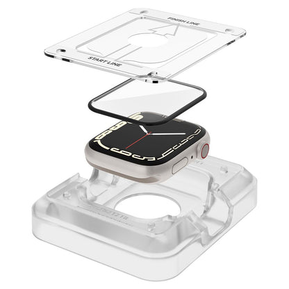 Spigen ProFlex EZ FIT beskyttelsesfilm for Apple Watch 9 / 8 / 7 45mm Series, Sett med 2 stykker, Fleksibelt glass, Svart AFL04051
