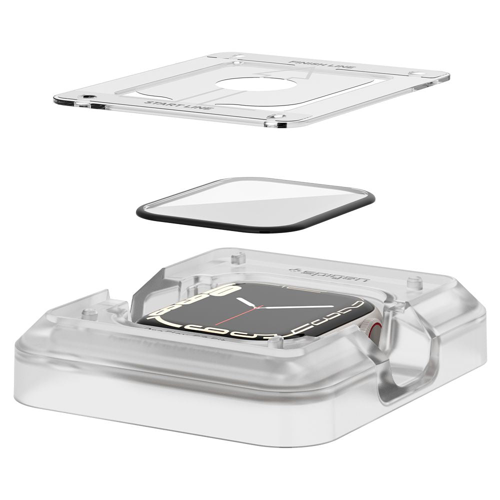 Spigen ProFlex EZ FIT beskyttelsesfilm for Apple Watch 9 / 8 / 7 45mm Series, Sett med 2 stykker, Fleksibelt glass, Svart AFL04051