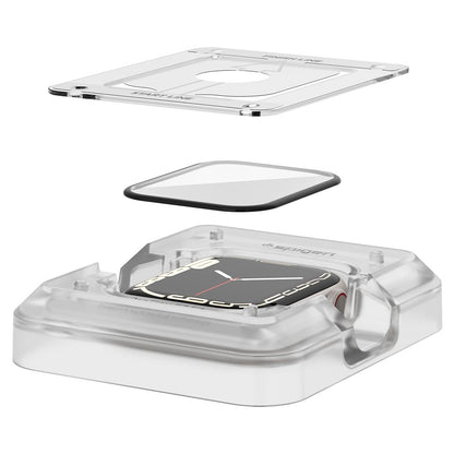 Spigen ProFlex EZ FIT beskyttelsesfilm for Apple Watch 9 / 8 / 7 45mm Series, Sett med 2 stykker, Fleksibelt glass, Svart AFL04051