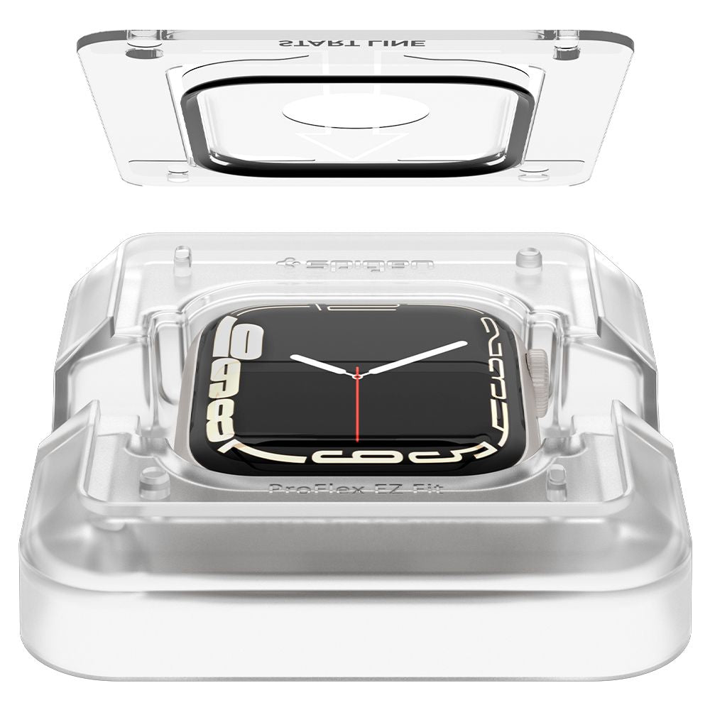 Spigen ProFlex EZ FIT beskyttelsesfilm for Apple Watch 9 / 8 / 7 45mm Series, Sett med 2 stykker, Fleksibelt glass, Svart AFL04051