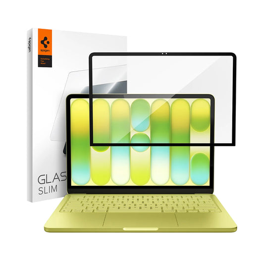 Spigen GlastR Slim Skjermbeskyttelsesfilm for Apple MacBook Neo 13 tommer, Herdet Glass, Svart AGL11669