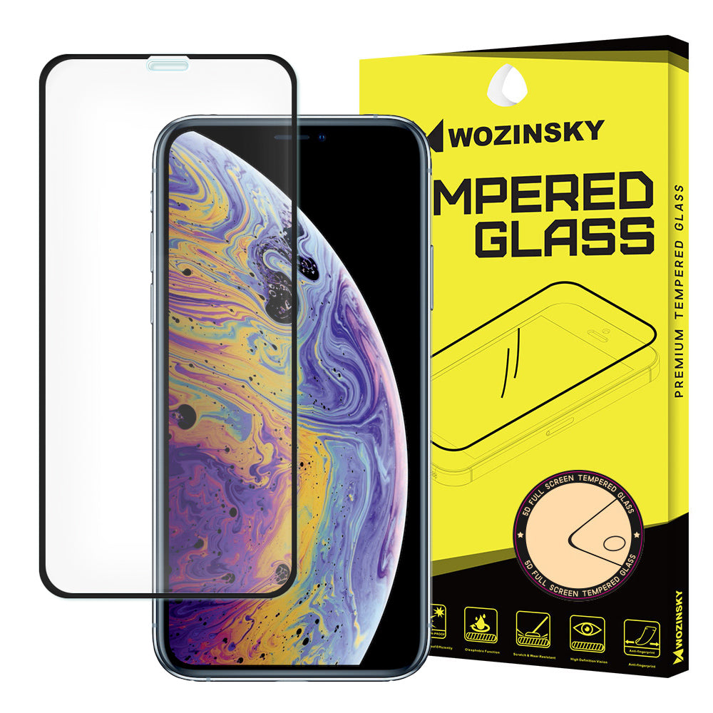 WZK skjermbeskyttelsesfilm for Apple iPhone 11 Pro / XS / X, Herdet glass, Full lim, Svart