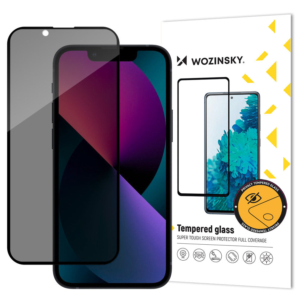 Privacy-skjermbeskytter WZK AntiSpy for Apple iPhone 17e / 16e / 14 / 13 Pro, Herdet glass, Full lim