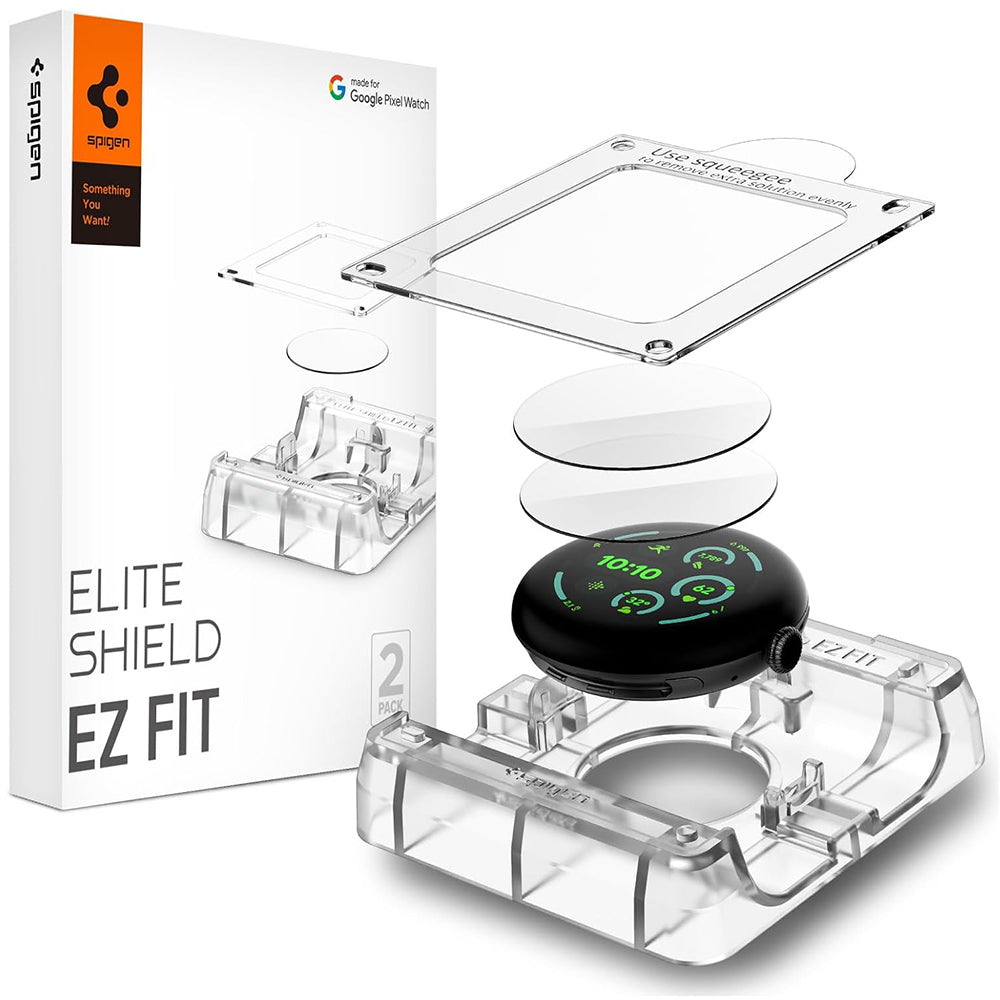 Beskyttelsesfilm Spigen Elite Shield EZ FIT for Google Pixel Watch 41mm Series, Sett med 2 stk, Herdet glass, Transparent AFL08524