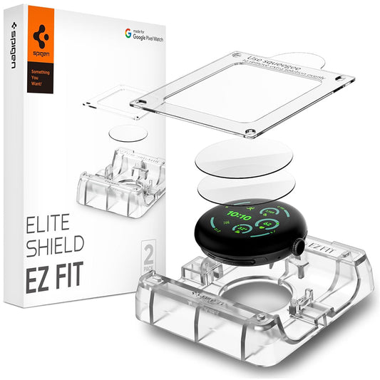 Spigen Elite Shield EZ FIT Beskyttelsesfilm for Google Pixel Watch 41mm Series, Sett med 2 stk, Herdet Glass, Transparent AFL08524