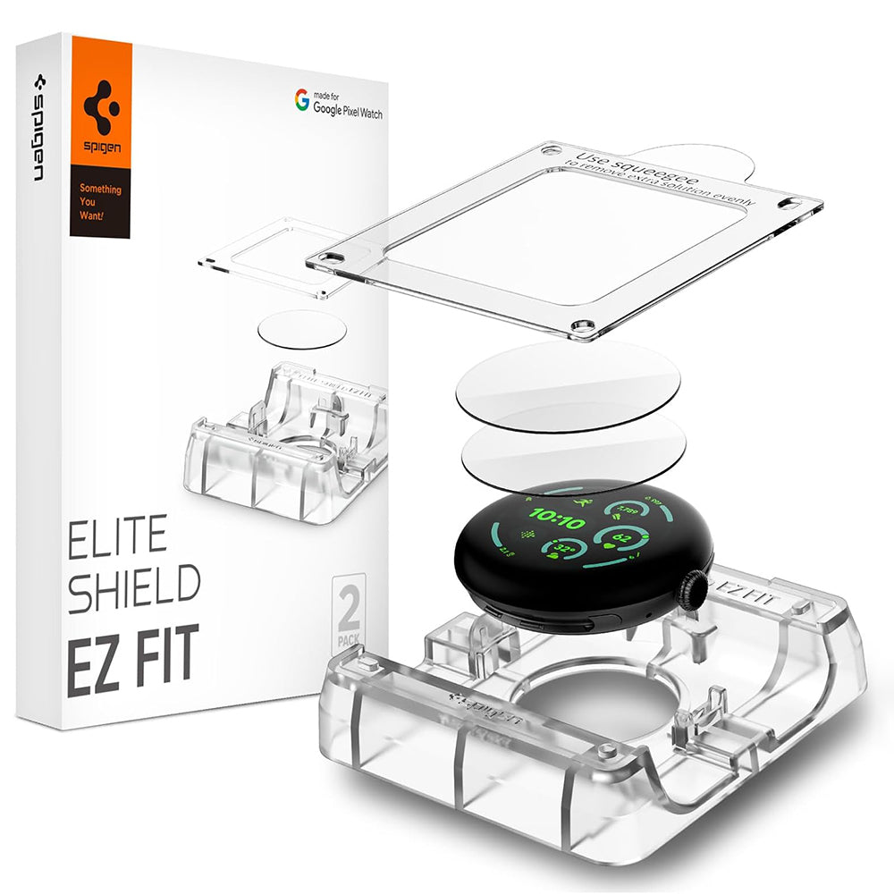Beskyttelsesfilm Spigen Elite Shield EZ FIT for Google Pixel Watch 45mm Series, Sett med 2 stk, Herdet glass, Transparent AFL08525