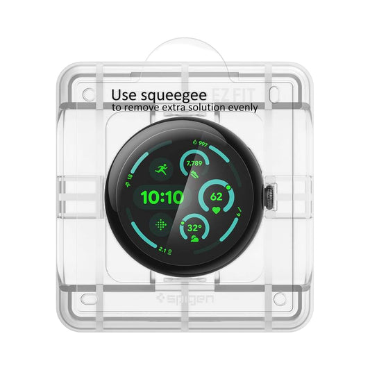 Spigen Elite Shield EZ FIT beskyttelsesfilm for Google Pixel Watch 45mm-serien, sett med 2 stk, herdet glass, gjennomsiktig AFL08525