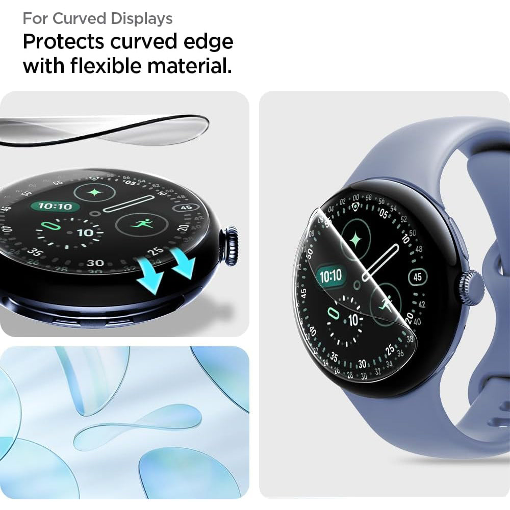 Beskyttelsesfilm Spigen Elite Shield EZ FIT for Google Pixel Watch 45mm Series, Sett med 2 stk, Herdet glass, Transparent AFL08525