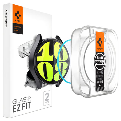 Spigen GlastR EZ FIT beskyttelsesfilm for Samsung Galaxy Watch7 / Watch6 / Watch5 / Watch4 44mm Series, Sett med 2 stykker, Herdet glass AGL08493