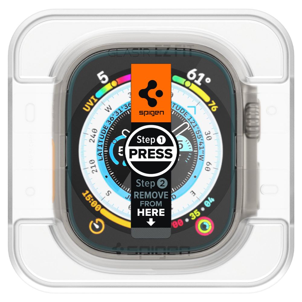 Spigen GlastR EZ FIT Beskyttelsesfilm for Apple Watch Ultra Series, Sett med 2 stk, Herdet Glass AGL05556