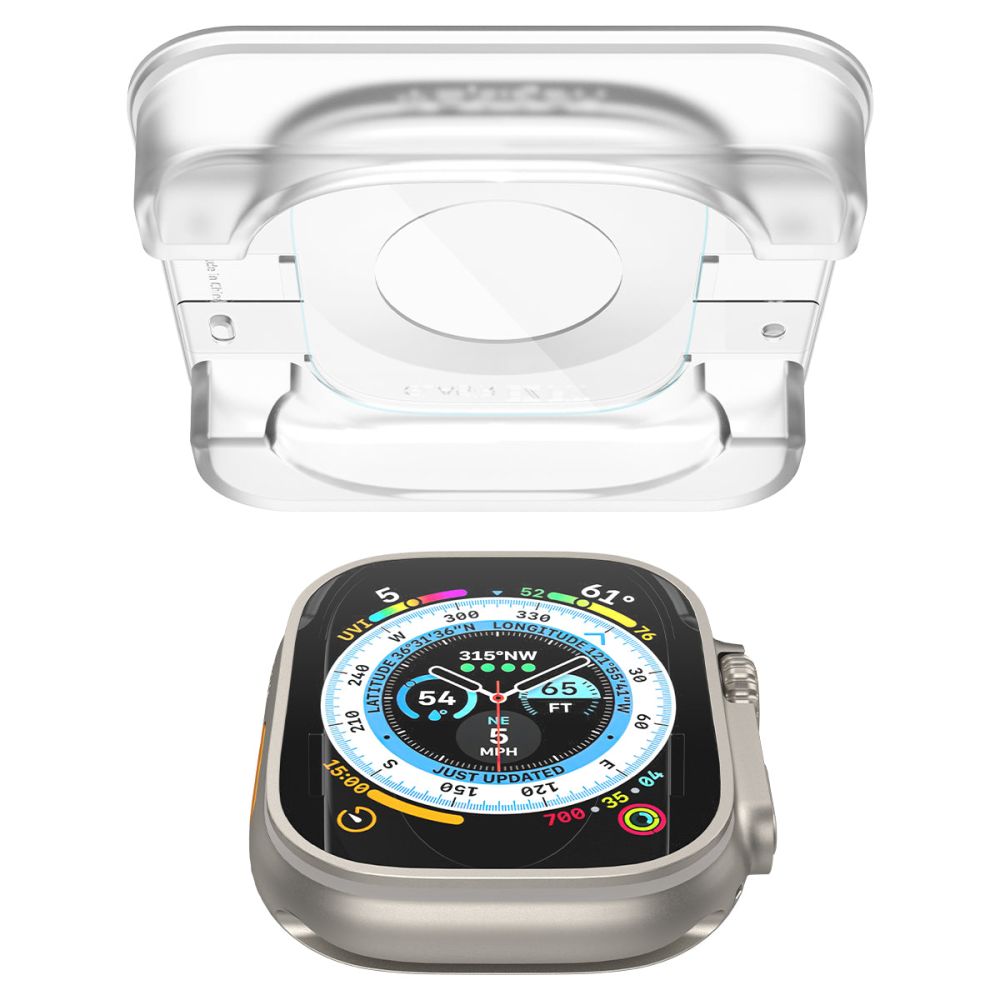 Spigen GlastR EZ FIT Beskyttelsesfilm for Apple Watch Ultra Series, Sett med 2 stk, Herdet Glass AGL05556