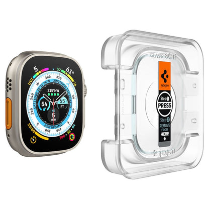 Spigen GlastR EZ FIT Beskyttelsesfilm for Apple Watch Ultra Series, Sett med 2 stk, Herdet Glass AGL05556