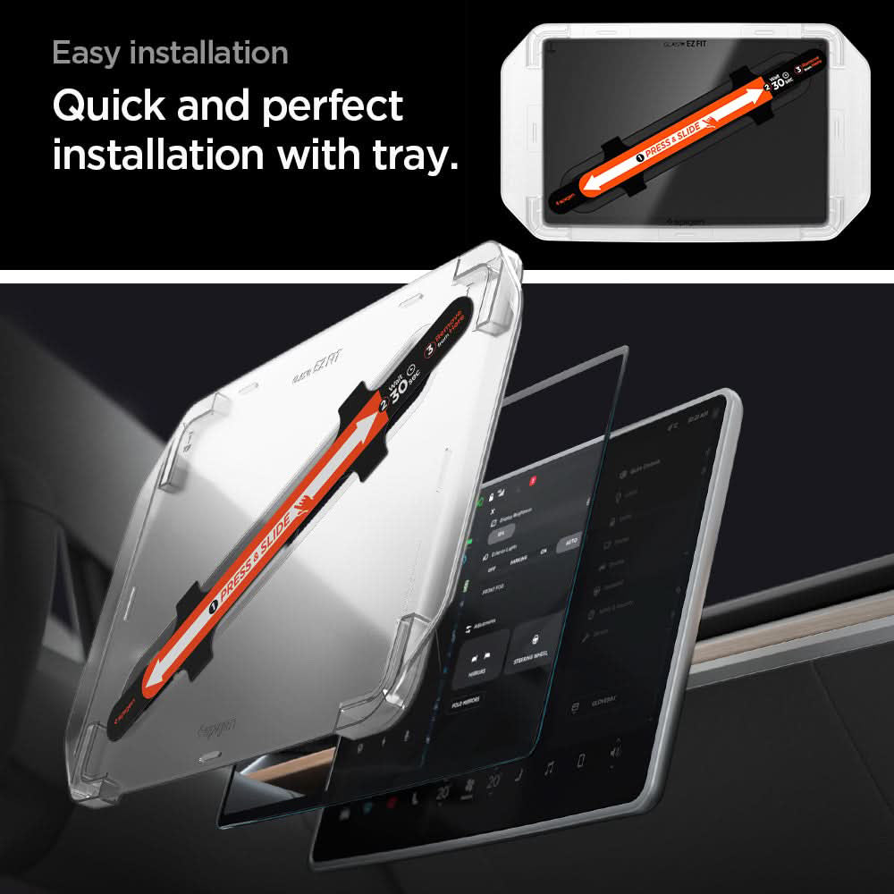 Spigen GlastR EZ FIT Anti-Glare FC skjermbeskytter til Tesla Y (2026 / 2025) / 3 (2026 / 2025 / 2024), herdet glass AGL07152