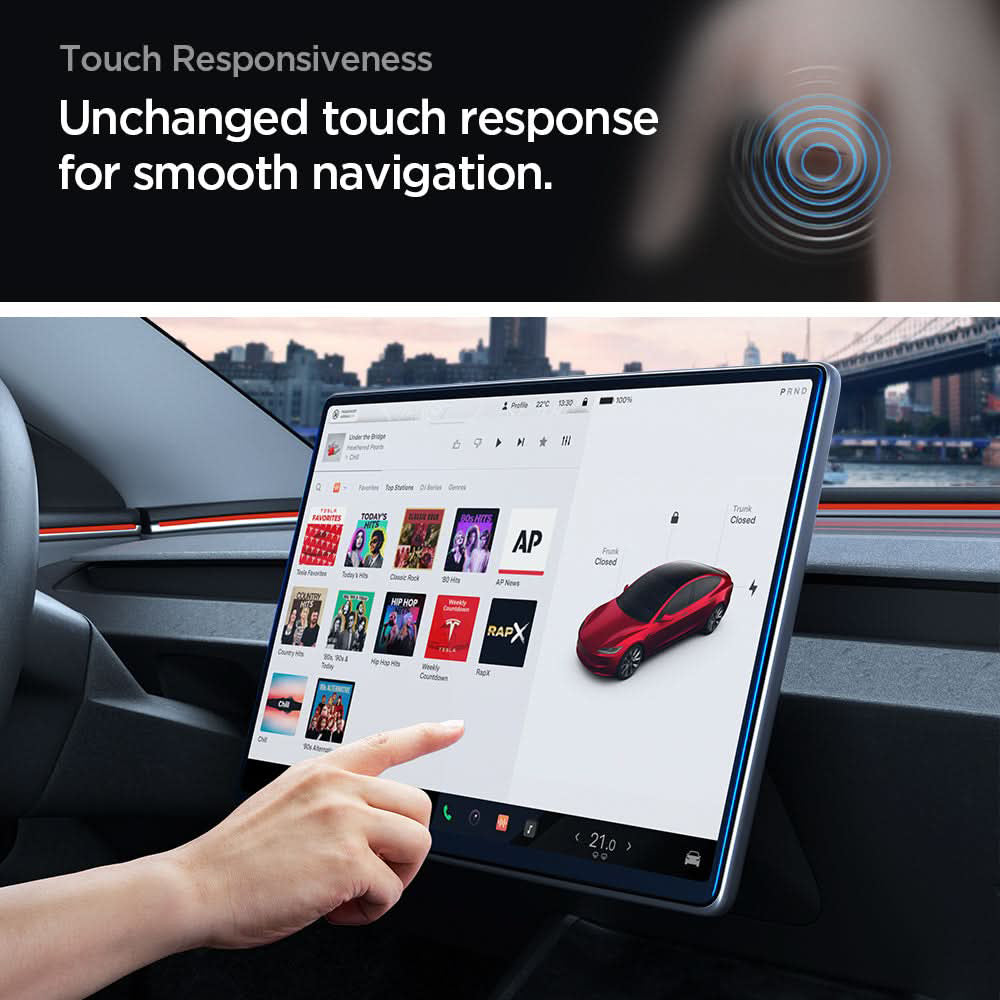Spigen GlastR EZ FIT Anti-Glare FC skjermbeskytter til Tesla Y (2026 / 2025) / 3 (2026 / 2025 / 2024), herdet glass AGL07152