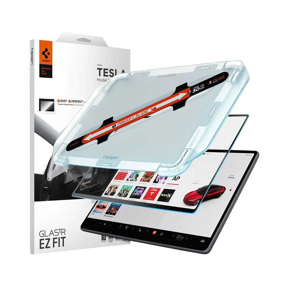 Spigen GlastR EZ FIT Anti-Glare FC skjermbeskytter til Tesla Y (2026 / 2025) / 3 (2026 / 2025 / 2024), herdet glass AGL07152