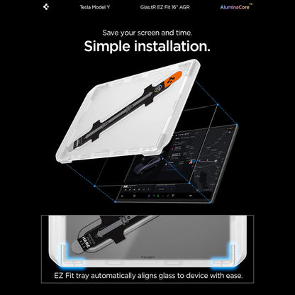 Spigen GlastR EZ FIT Anti-Glare Beskyttelsesfilm for Navigasjon Tesla Y 2026 Premium / Performance, Herdet Glass AGL10819