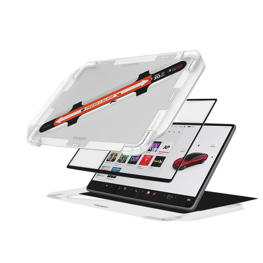 Spigen GlastR EZ FIT Beskyttelsesfilm for Navigasjon Tesla Y (2026 / 2025) / 3 (2026 / 2025 / 2024), Herdet Glass AGL10654