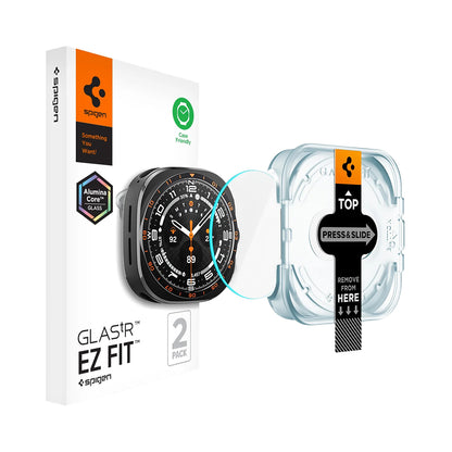 Spigen GlastR EZ FIT beskyttelsesfilm for Samsung Galaxy Watch Ultra2, herdet glass, sett med 2 stk AGL11758