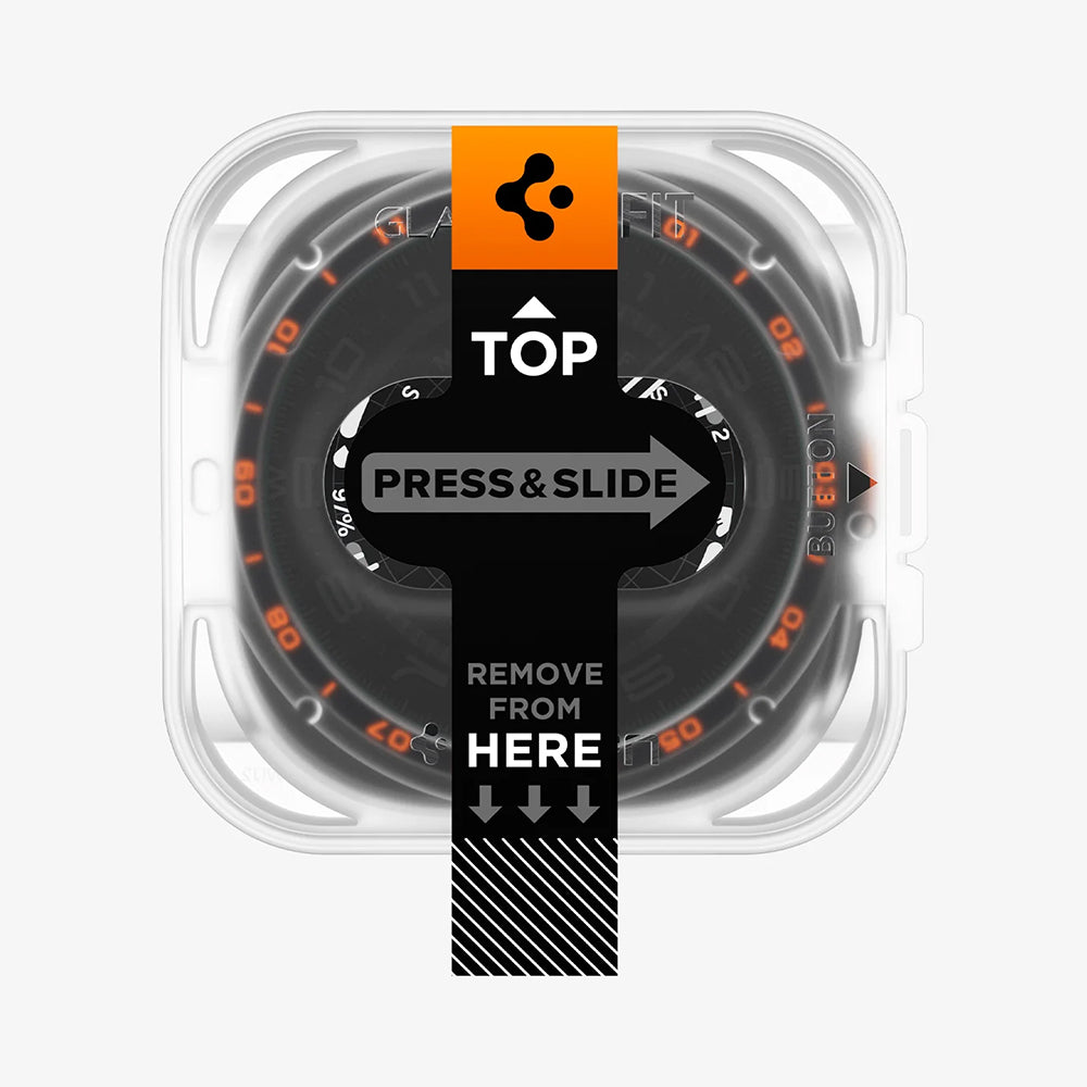 Spigen GlastR EZ FIT beskyttelsesfilm for Samsung Galaxy Watch Ultra2, herdet glass, sett med 2 stk AGL11758