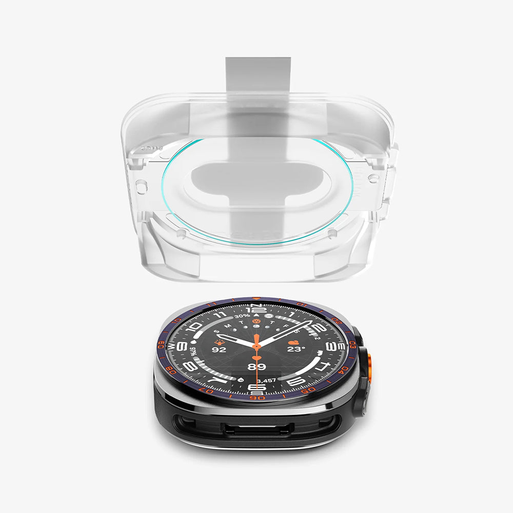 Spigen GlastR EZ FIT beskyttelsesfilm for Samsung Galaxy Watch Ultra2, herdet glass, sett med 2 stk AGL11758