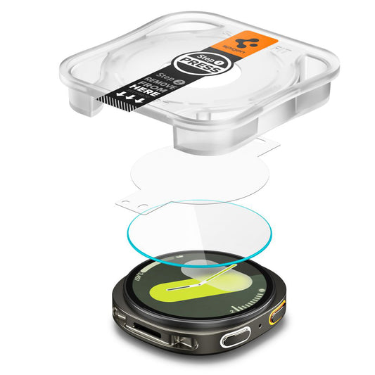 Spigen GlastR EZ FIT beskyttelsesfilm for Samsung Galaxy Watch8 40mm, Sett med 2 stykker, Herdet glass AGL09876