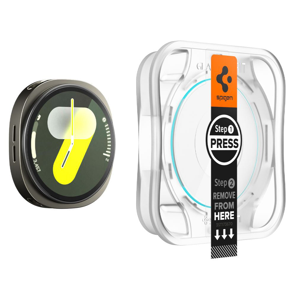 Spigen GlastR EZ FIT beskyttelsesfilm for Samsung Galaxy Watch8 40mm, Sett med 2 stykker, Herdet glass AGL09876