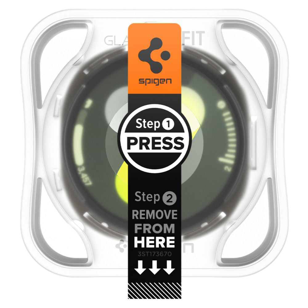 Spigen GlastR EZ FIT beskyttelsesfilm for Samsung Galaxy Watch8 44mm, Sett med 2 stykker, Herdet glass AGL09874